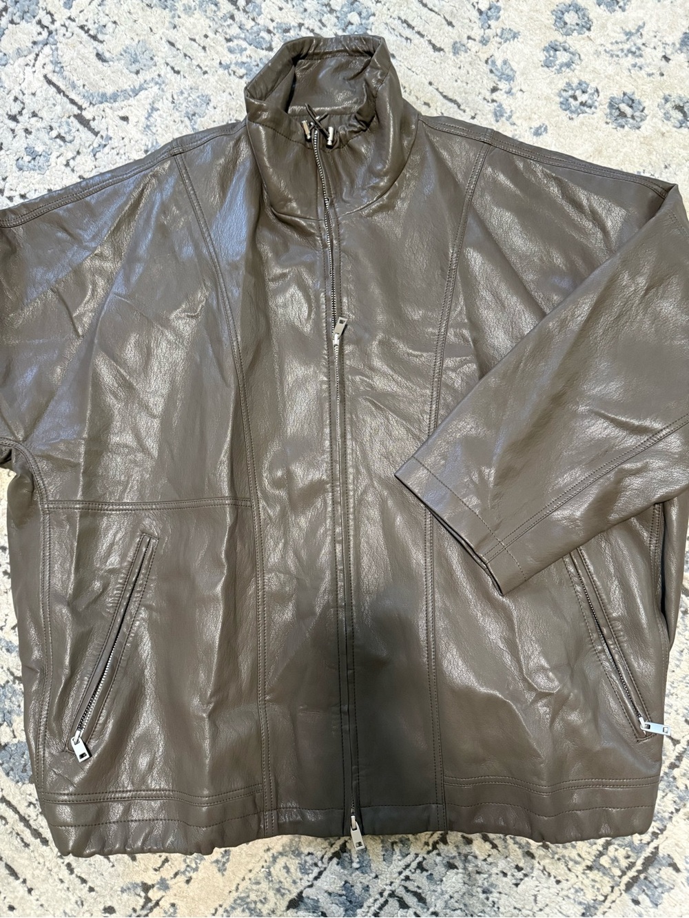 Women dark Brown Leather Zip-Up oversized leather Jacket new
